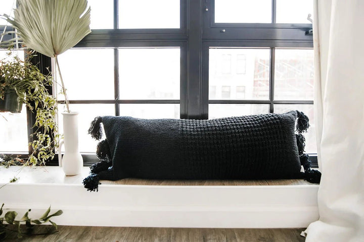 Super Soft Solid Sienna Braided Pom Pom Lumbar Pillow - The Rug Decor