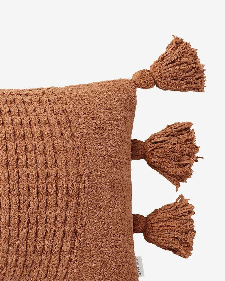 Super Soft Solid Sienna Braided Pom Pom Lumbar Pillow - The Rug Decor