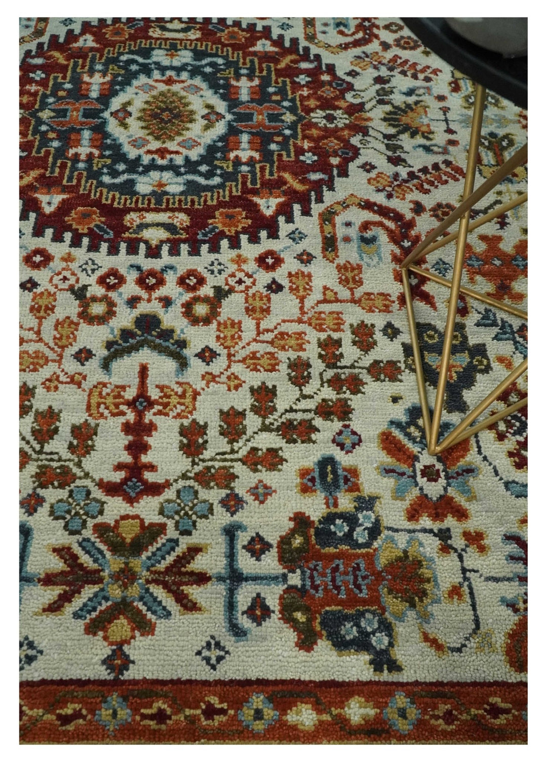 Tabriz Antique Persian 5x8, 6x9, 8x10, 9x12, 10x14 and 12x15 Hand Knotted Ivory, Charcoal and Rust Modern Traditional Persian Wool Rug | TRDCP900 - The Rug Decor