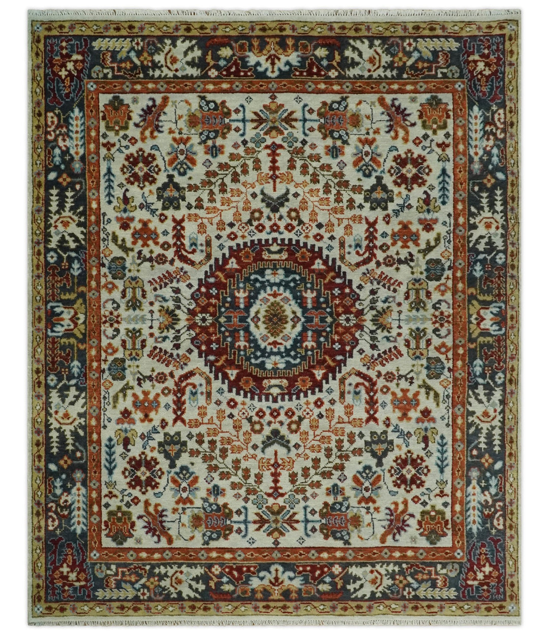 Tabriz Antique Persian 5x8, 6x9, 8x10, 9x12, 10x14 and 12x15 Hand Knotted Ivory, Charcoal and Rust Modern Traditional Persian Wool Rug | TRDCP900 - The Rug Decor