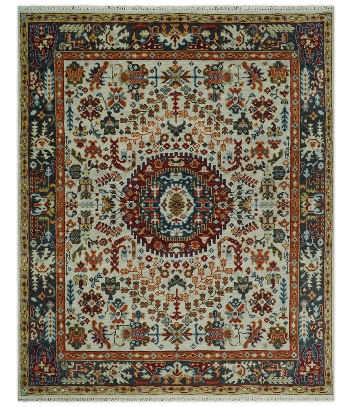 Tabriz Antique Persian 5x8, 6x9, 8x10, 9x12, 10x14 and 12x15 Hand Knotted Ivory, Charcoal and Rust Modern Traditional Persian Wool Rug | TRDCP900 - The Rug Decor