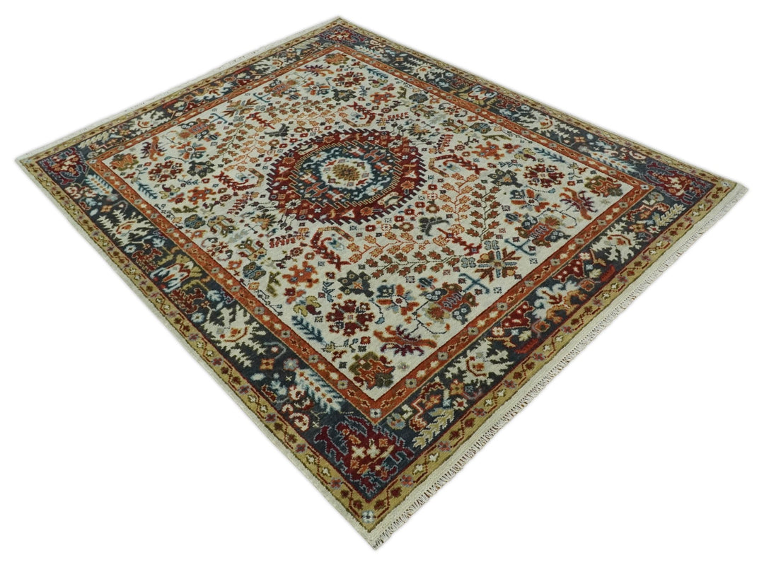 Tabriz Antique Persian 5x8, 6x9, 8x10, 9x12, 10x14 and 12x15 Hand Knotted Ivory, Charcoal and Rust Modern Traditional Persian Wool Rug | TRDCP900 - The Rug Decor