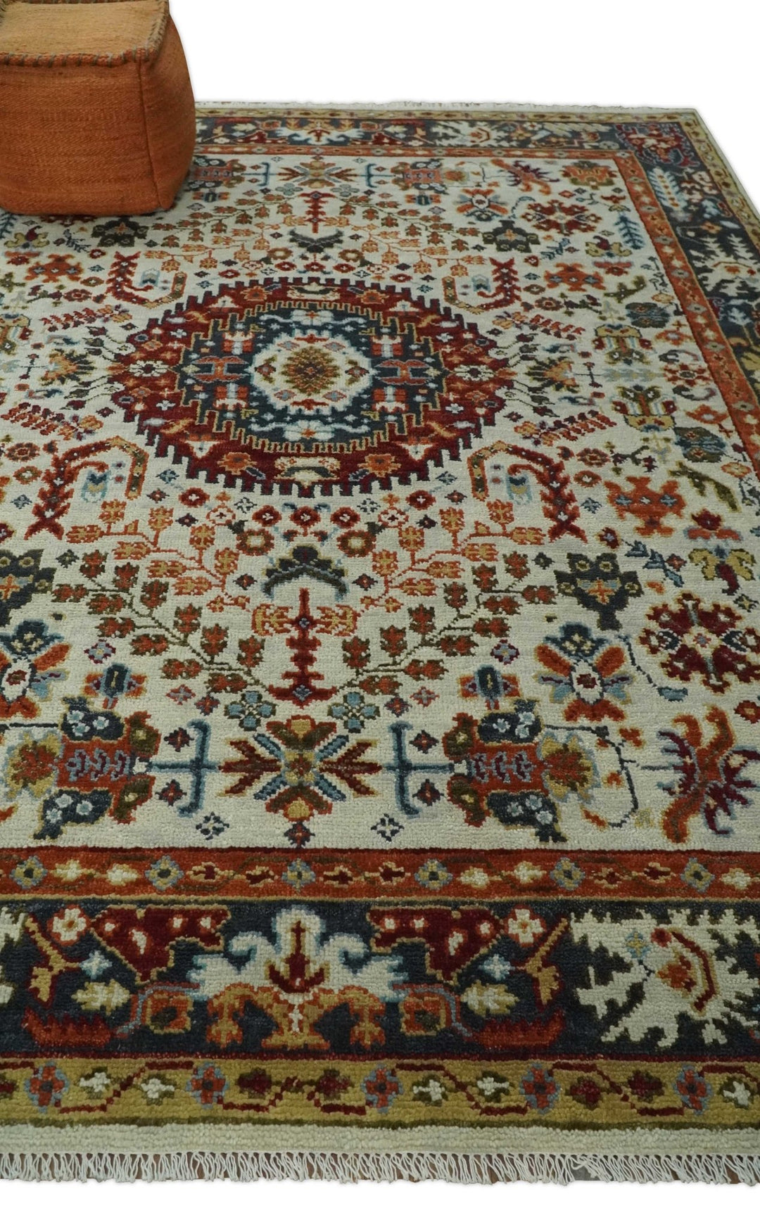 Tabriz Antique Persian 5x8, 6x9, 8x10, 9x12, 10x14 and 12x15 Hand Knotted Ivory, Charcoal and Rust Modern Traditional Persian Wool Rug | TRDCP900 - The Rug Decor