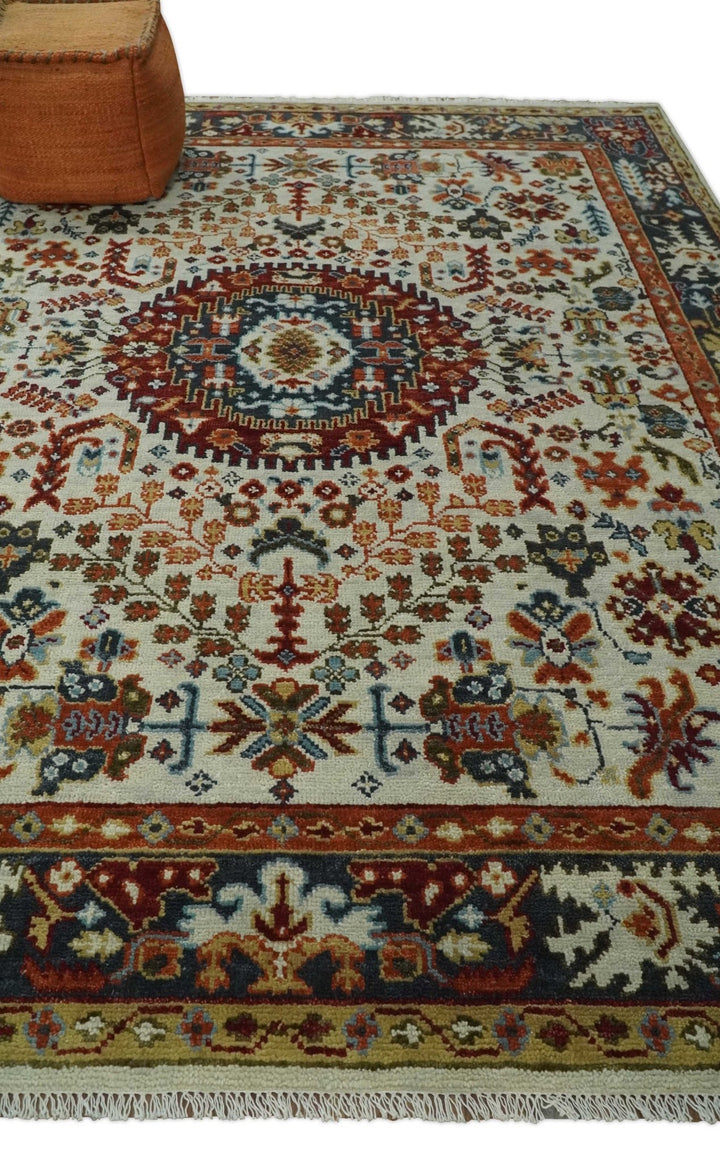 Tabriz Antique Persian 5x8, 6x9, 8x10, 9x12, 10x14 and 12x15 Hand Knotted Ivory, Charcoal and Rust Modern Traditional Persian Wool Rug | TRDCP900 - The Rug Decor