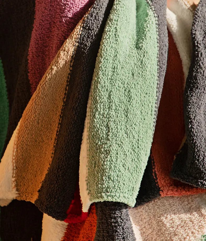 Tan And Colorful Striped Lightweight And Comfortable Throw - The Rug Decor