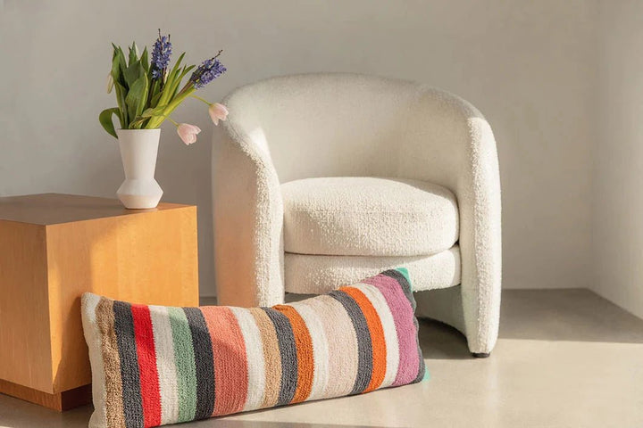 Tan And Colorful Striped Lumbar Pillow - The Rug Decor