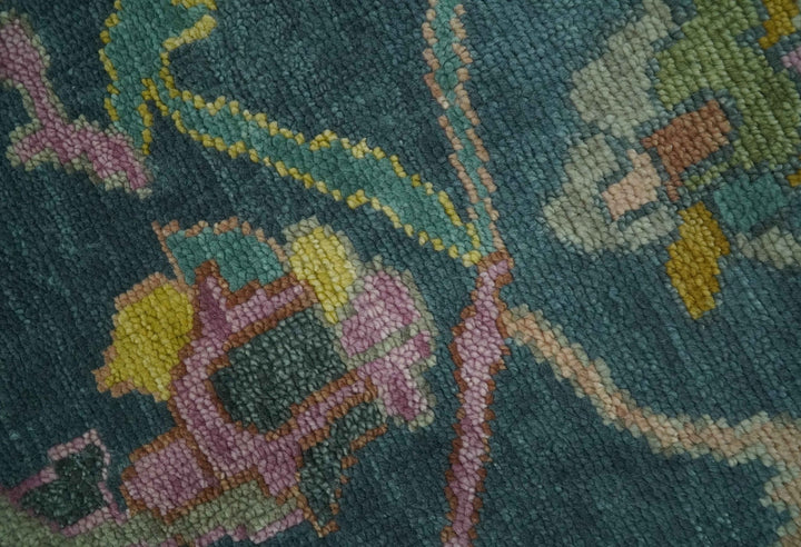 Teal, Peach and Mustard Hand Knotted Oriental Oushak 8x10 wool area Rug - The Rug Decor