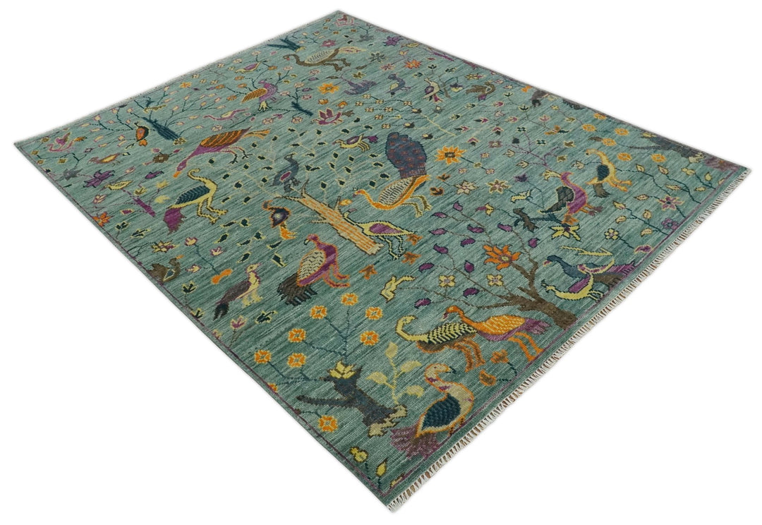 The Jungle Life Peacock Bird Rug Hand Knotted 8x10 Green Wool Rug - The Rug Decor