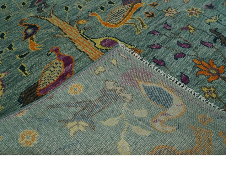 The Jungle Life Peacock Bird Rug Hand Knotted 8x10 Green Wool Rug - The Rug Decor