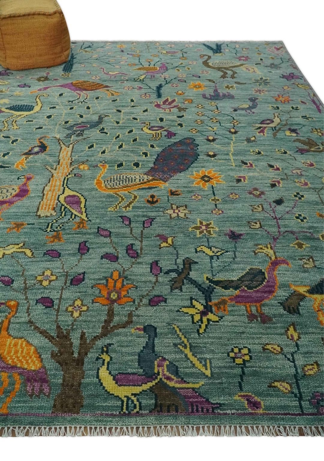 The Jungle Life Peacock Bird Rug Hand Knotted 8x10 Green Wool Rug - The Rug Decor