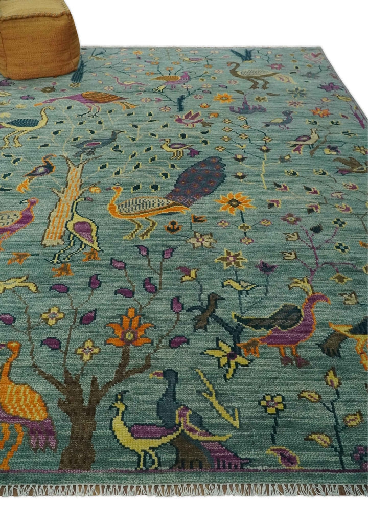 The Jungle Life Peacock Bird Rug Hand Knotted 8x10 Green Wool Rug - The Rug Decor