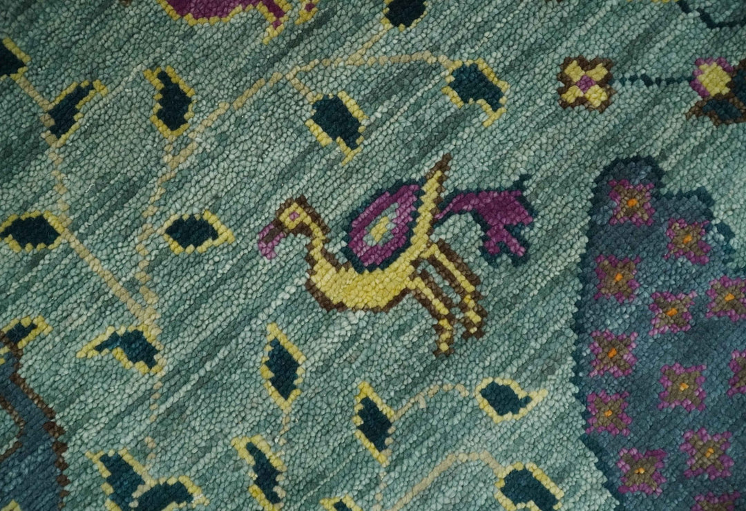 The Jungle Life Peacock Bird Rug Hand Knotted 8x10 Green Wool Rug - The Rug Decor