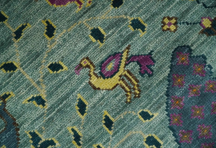 The Jungle Life Peacock Bird Rug Hand Knotted 8x10 Green Wool Rug - The Rug Decor