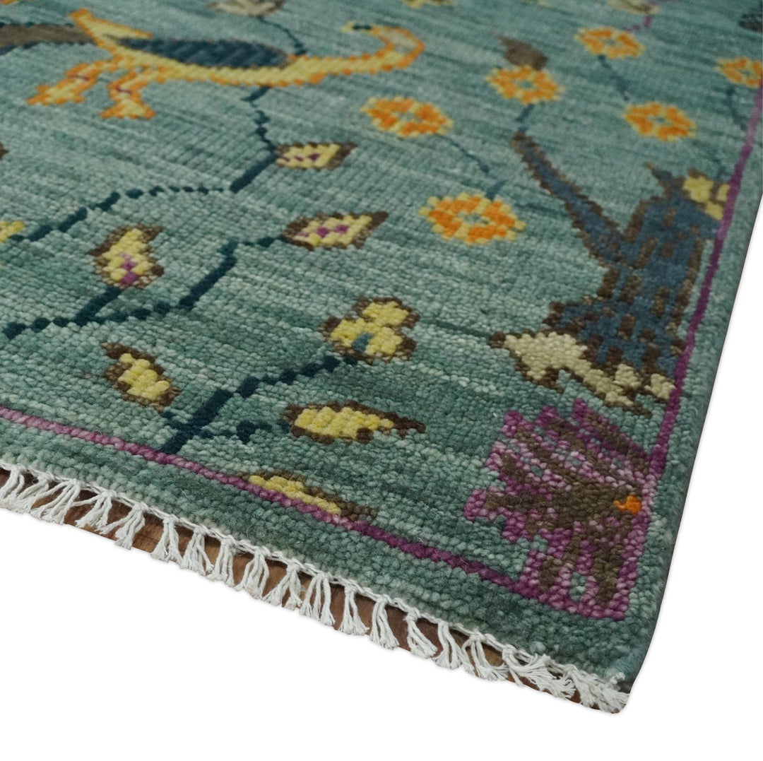 The Jungle Life Peacock Bird Rug Hand Knotted 8x10 Green Wool Rug - The Rug Decor