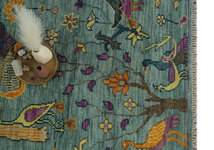 The Jungle Life Peacock Bird Rug Hand Knotted 8x10 Green Wool Rug - The Rug Decor