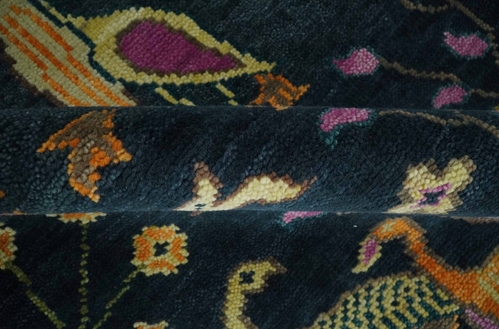 The Jungle Life Peacock on tree Rug Hand Knotted 8x10 Green Wool Rug - The Rug Decor