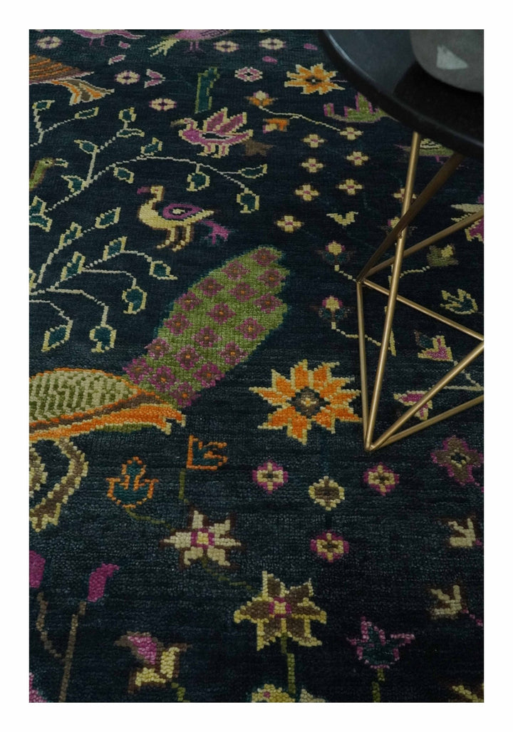 The Jungle Life Peacock on tree Rug Hand Knotted 8x10 Green Wool Rug - The Rug Decor