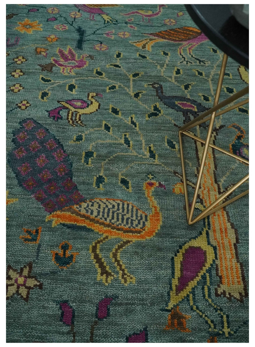 The Jungle Life Peacock on tree Rug Hand Knotted Multi Size Green Wool Rug - The Rug Decor