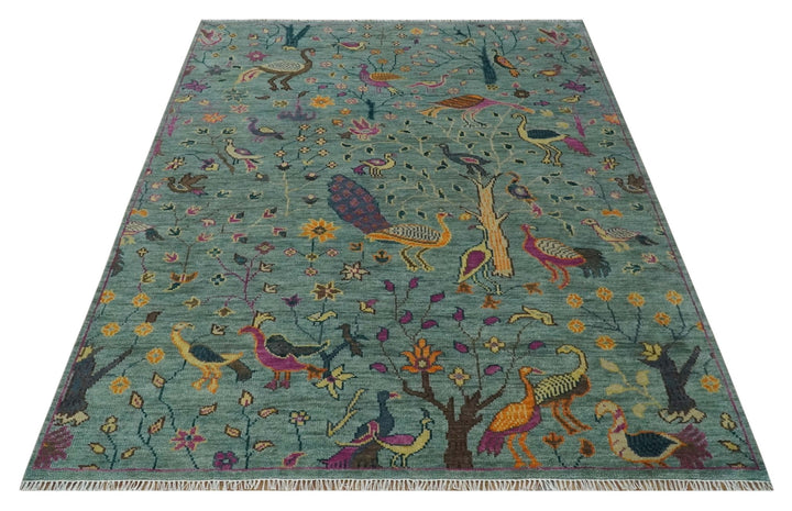 The Jungle Life Peacock on tree Rug Hand Knotted Multi Size Green Wool Rug - The Rug Decor