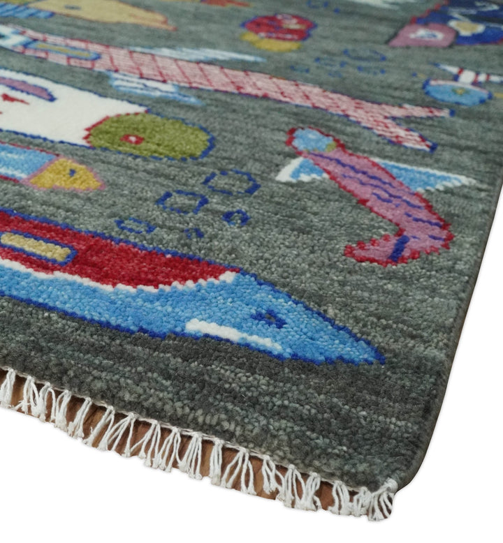 The Sea Life Fish Rug 9x12, 10x14 and 12x15 Hand Knotted Gray Wool Rug | TRDCP1333 - The Rug Decor