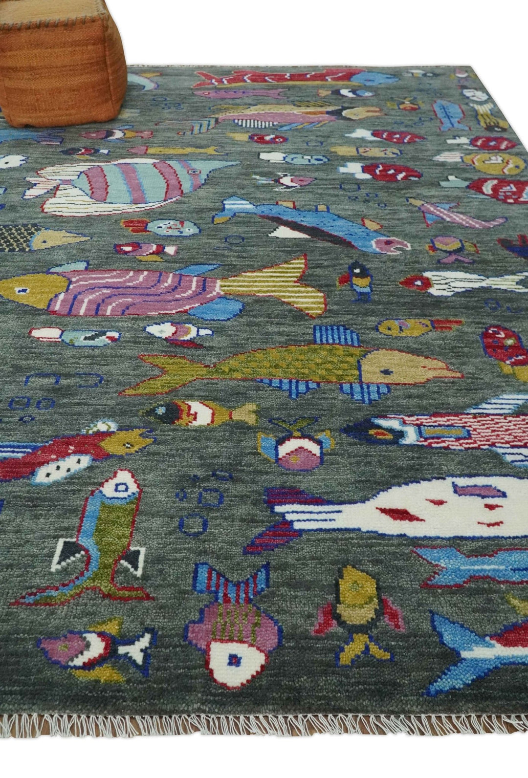 The Sea Life Fish Rug 9x12, 10x14 and 12x15 Hand Knotted Gray Wool Rug | TRDCP1333 - The Rug Decor