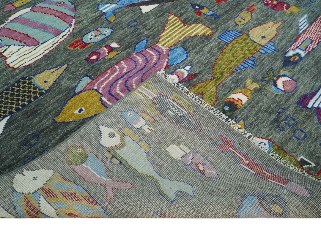 The Sea Life Fish Rug 9x12, 10x14 and 12x15 Hand Knotted Gray Wool Rug | TRDCP1333 - The Rug Decor
