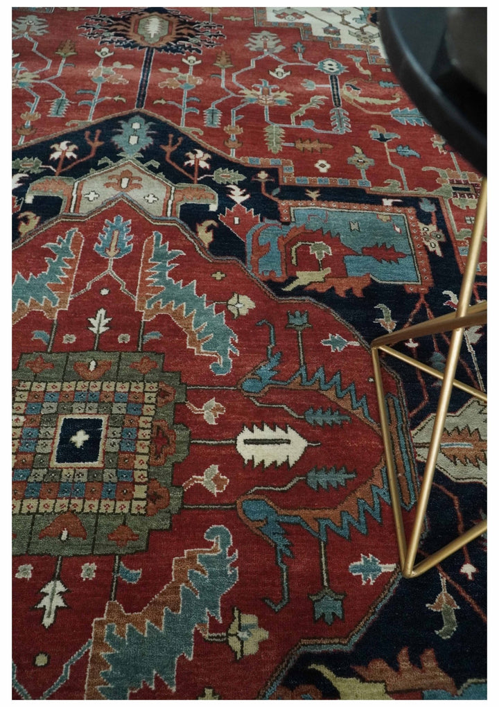 Traditional 9.11x13.8 Hand knotted Premium Fine Brown, Black and Ivory wool Area Rug - The Rug Decor