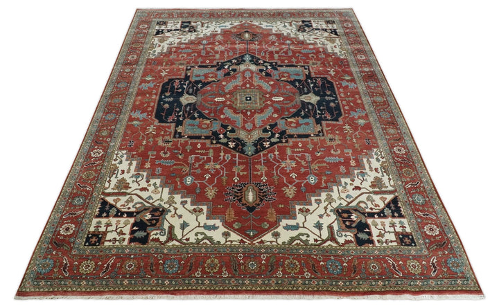 Traditional 9.11x13.8 Hand knotted Premium Fine Brown, Black and Ivory wool Area Rug - The Rug Decor