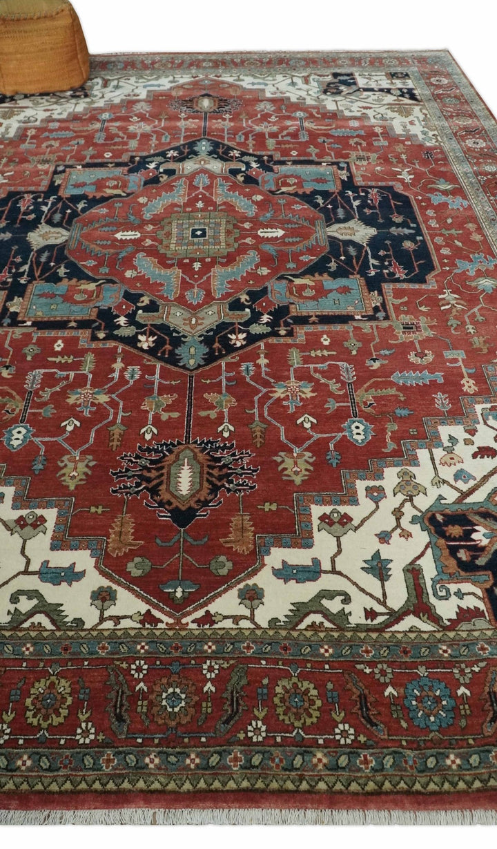 Traditional 9.11x13.8 Hand knotted Premium Fine Brown, Black and Ivory wool Area Rug - The Rug Decor