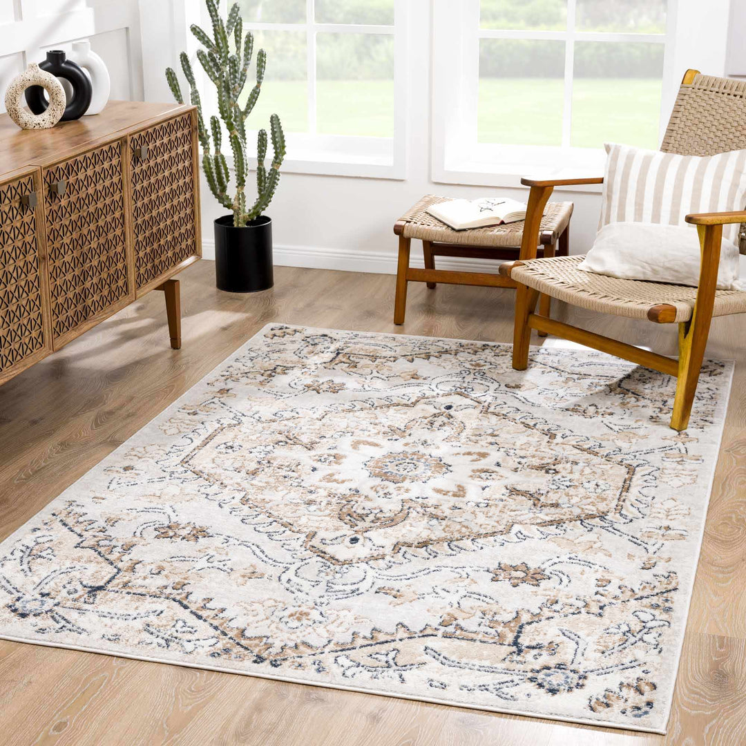 Traditional Beige, Camel and Charcoal Medium Pile Area Rug - The Rug Decor
