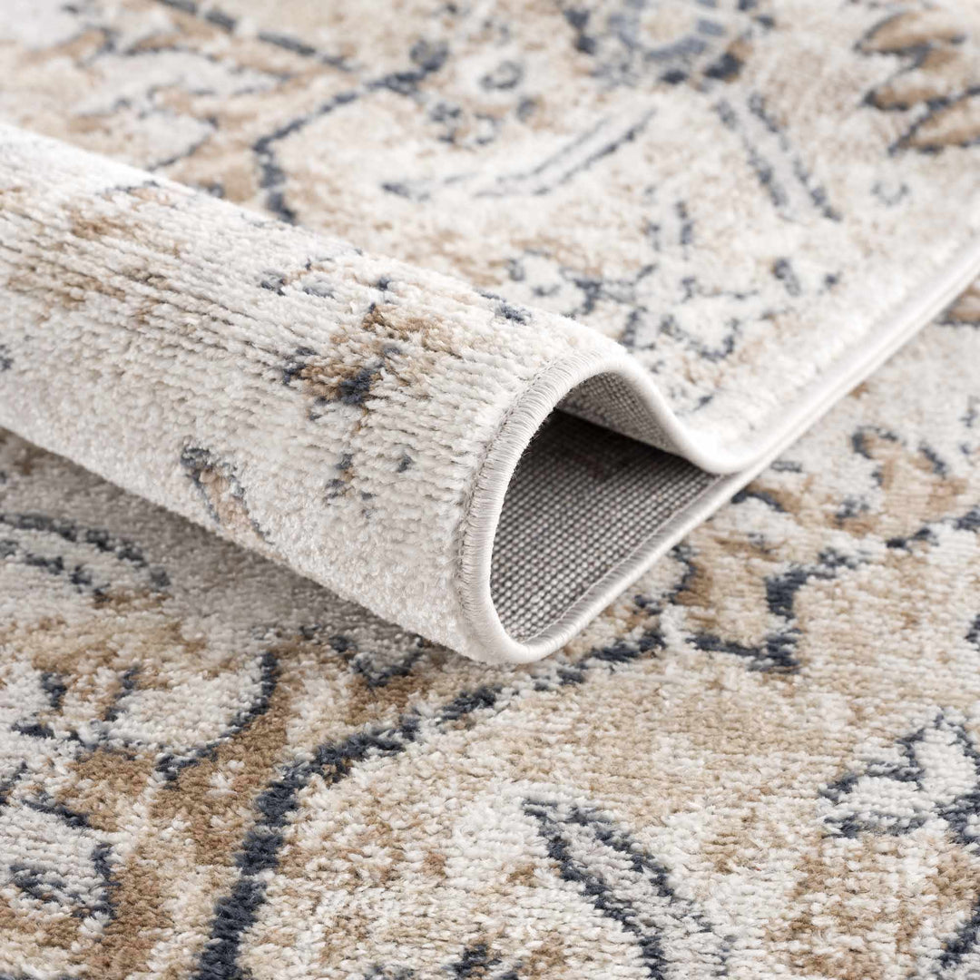 Traditional Beige, Camel and Charcoal Medium Pile Area Rug - The Rug Decor