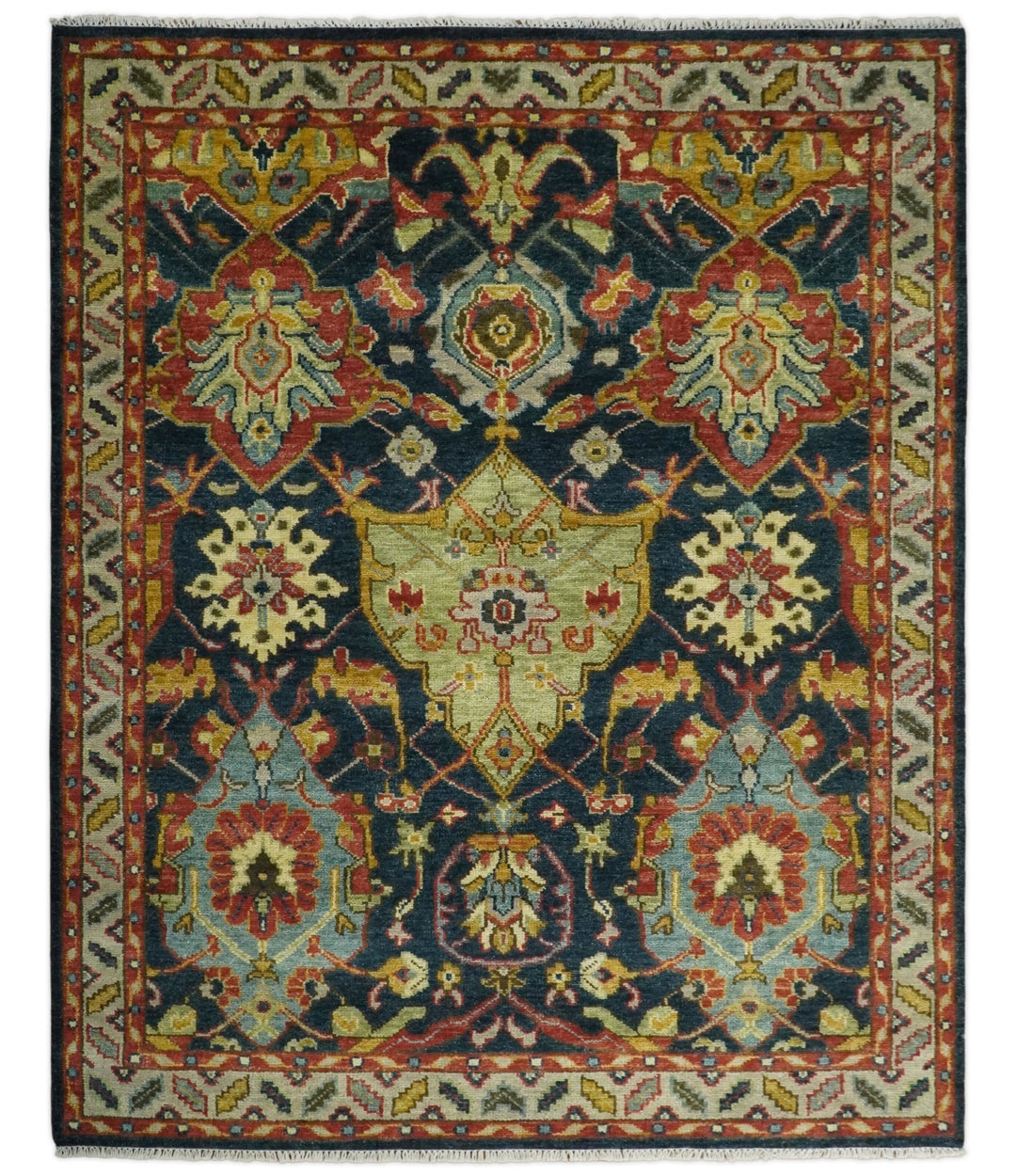 Traditional Blue and Gold Multi Sizes Antique Style Hand knotted Oushak Area Rug - The Rug Decor