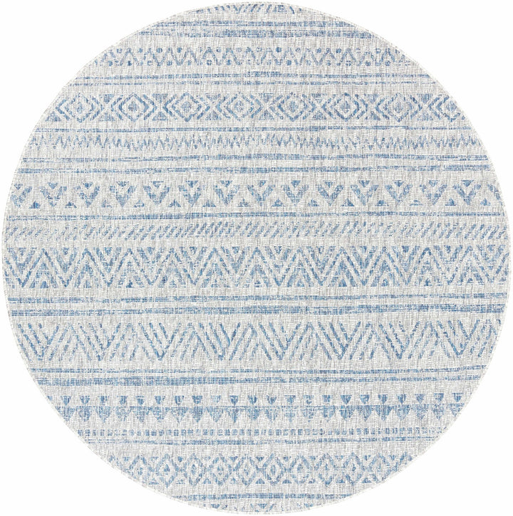 Traditional Blue and Ivory Tribal Design Outdoor Area Rug - The Rug Decor