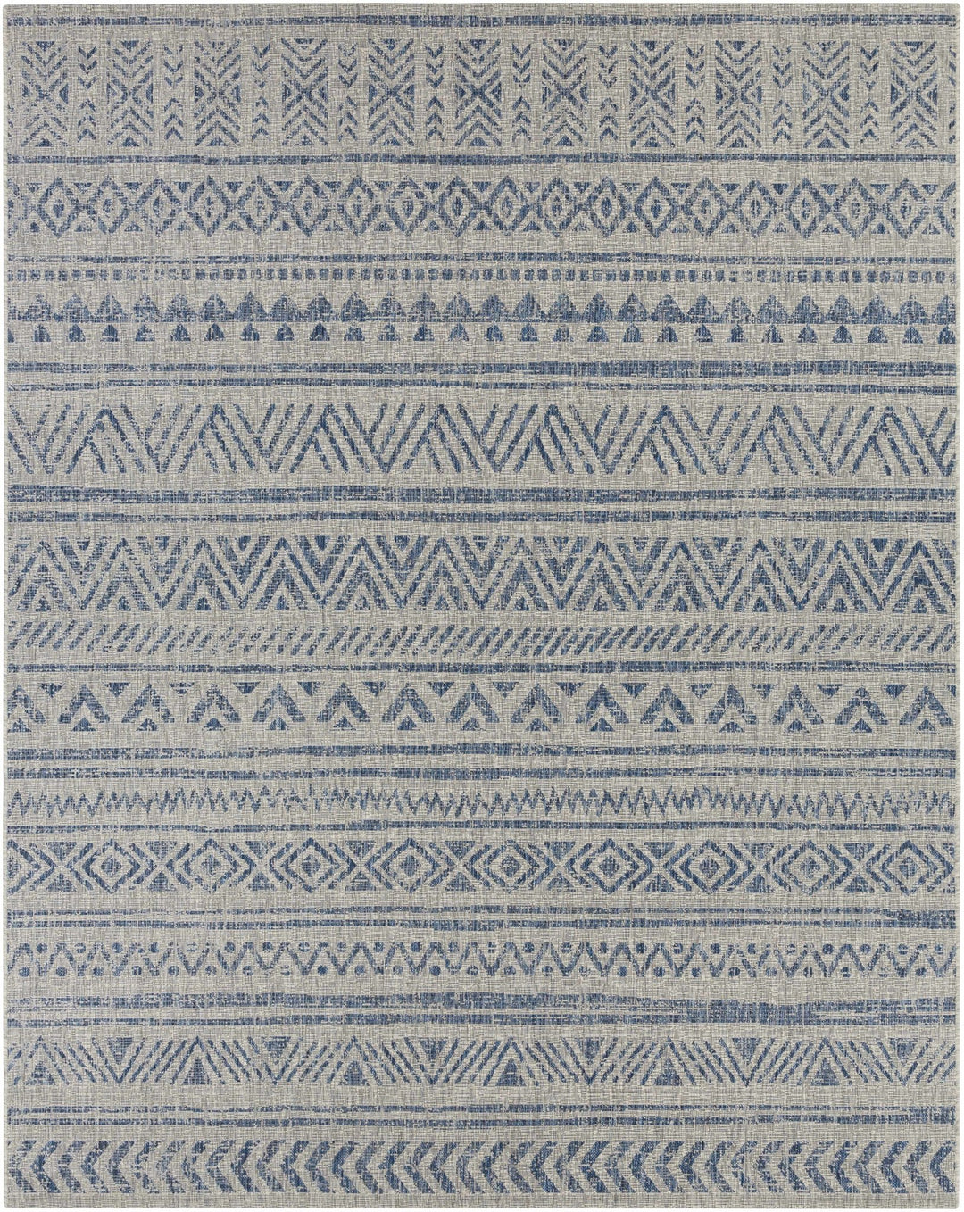 Traditional Blue and Ivory Tribal Design Outdoor Area Rug - The Rug Decor