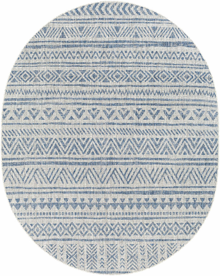 Traditional Blue and Ivory Tribal Design Outdoor Area Rug - The Rug Decor