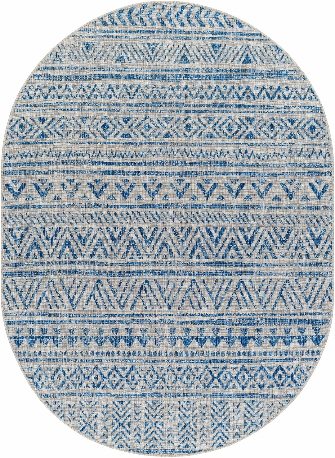 Traditional Blue and Ivory Tribal Design Outdoor Area Rug - The Rug Decor