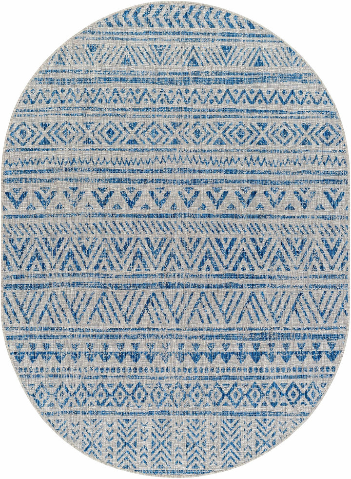 Traditional Blue and Ivory Tribal Design Outdoor Area Rug - The Rug Decor