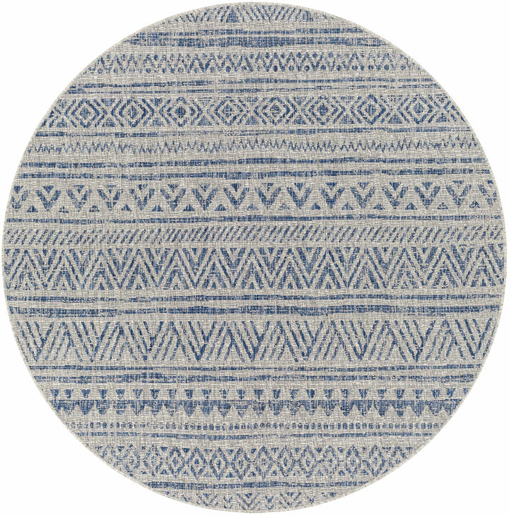 Traditional Blue and Ivory Tribal Design Outdoor Area Rug - The Rug Decor