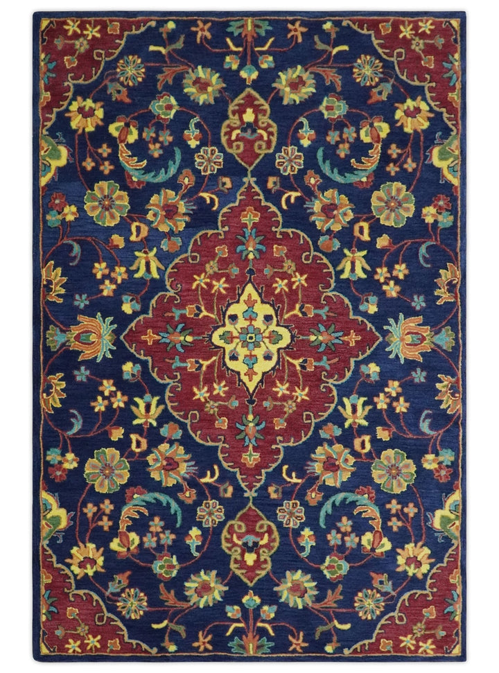 Traditional Blue and Red 3x5, 5x8, 6x9 and 8x10 Hand Tufted Turkish Design Wool Area Rug - The Rug Decor