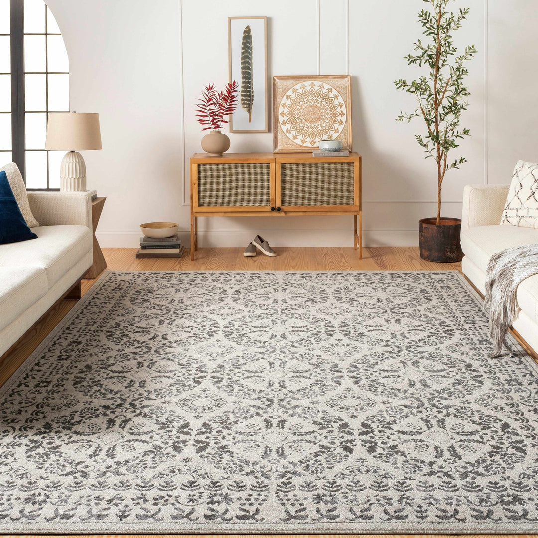 Traditional Bohemian Beige, Gray and Charcoal Medallion Style Area Rug - The Rug Decor