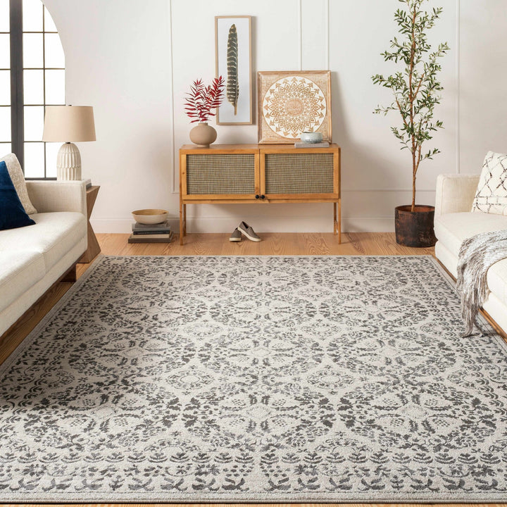 Traditional Bohemian Beige, Gray and Charcoal Medallion Style Area Rug - The Rug Decor