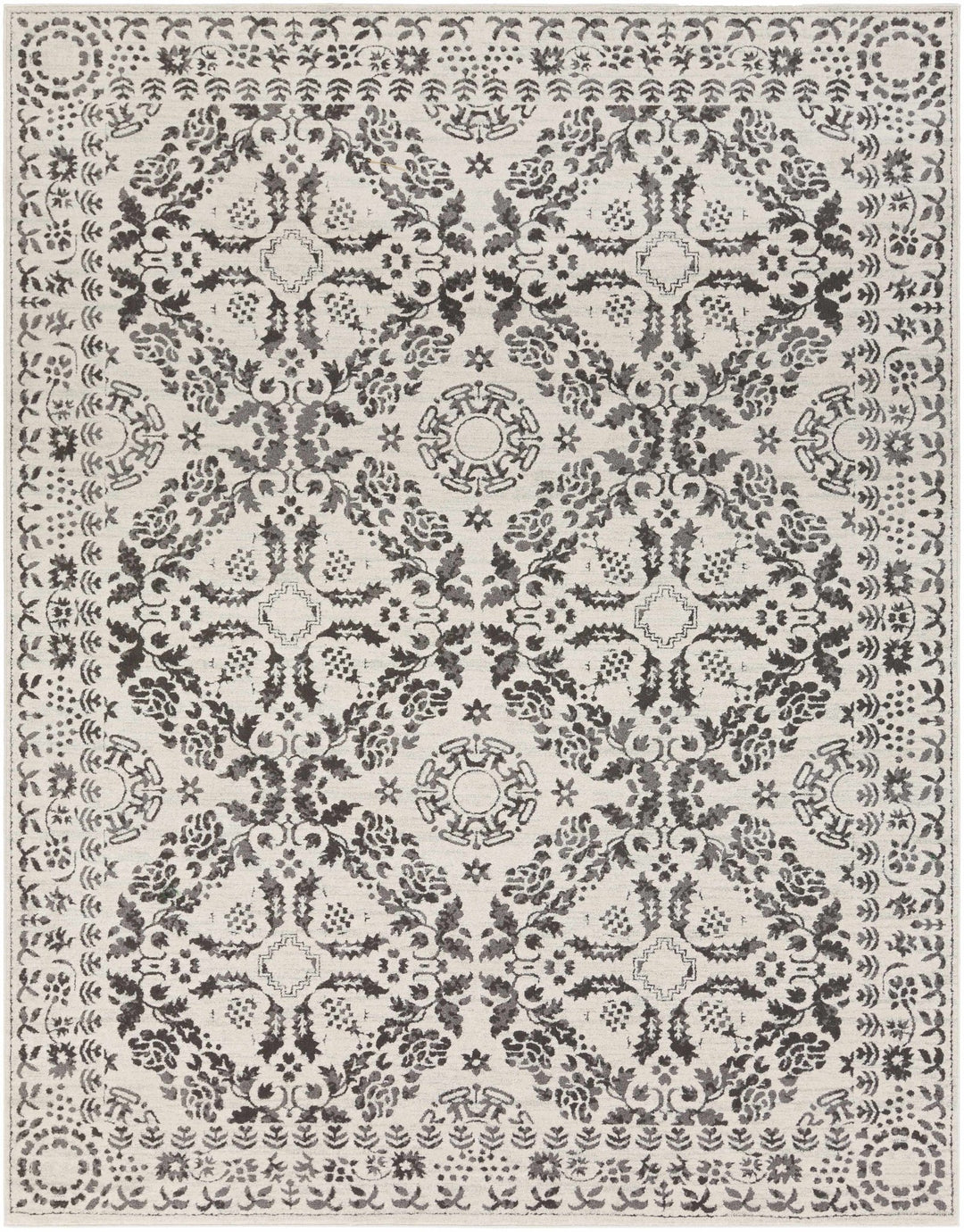 Traditional Bohemian Beige, Gray and Charcoal Medallion Style Area Rug - The Rug Decor