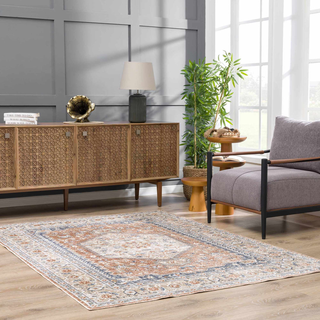 Traditional Camel, Brown and Charcoal Vintage Style Washable Multi Size Turkish Design Rug - The Rug Decor