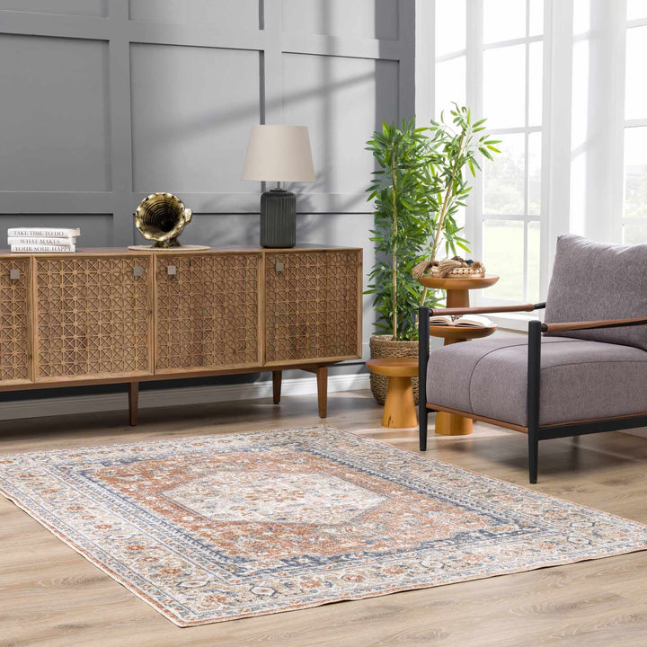 Traditional Camel, Brown and Charcoal Vintage Style Washable Multi Size Turkish Design Rug - The Rug Decor