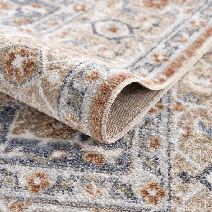 Traditional Camel, Brown and Charcoal Vintage Style Washable Multi Size Turkish Design Rug - The Rug Decor