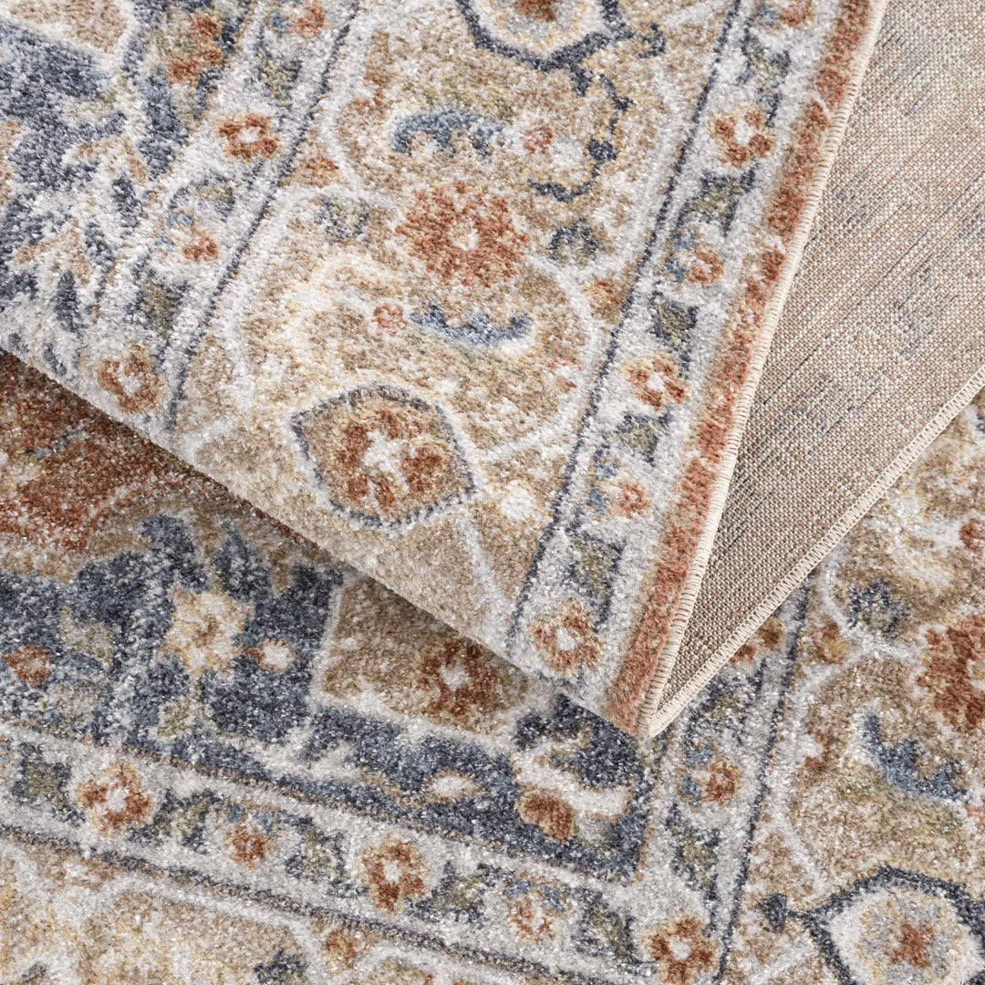 Traditional Camel, Brown and Charcoal Vintage Style Washable Multi Size Turkish Design Rug - The Rug Decor