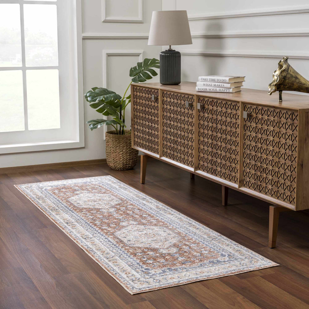 Traditional Camel, Brown and Charcoal Vintage Style Washable Multi Size Turkish Design Rug - The Rug Decor