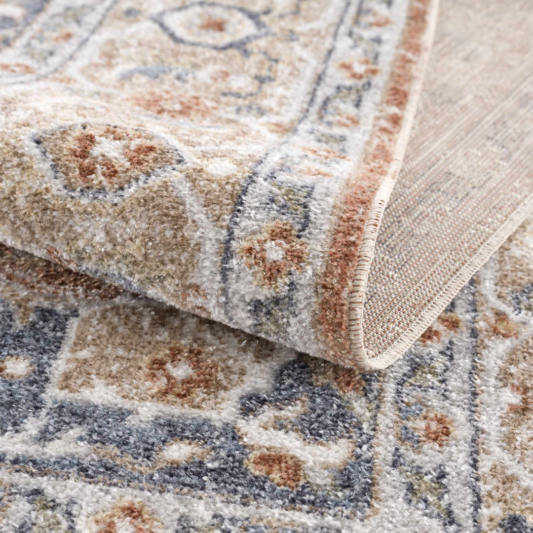 Traditional Camel, Brown and Charcoal Vintage Style Washable Multi Size Turkish Design Rug - The Rug Decor