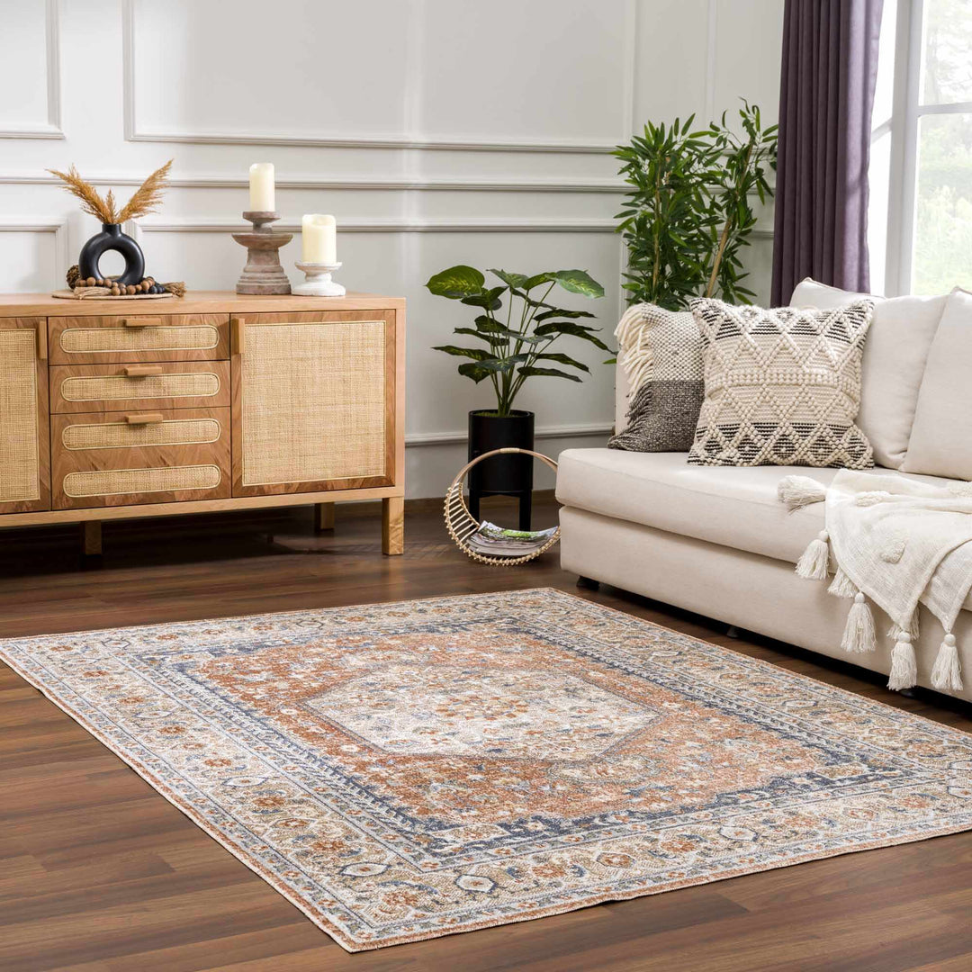 Traditional Camel, Brown and Charcoal Vintage Style Washable Multi Size Turkish Design Rug - The Rug Decor