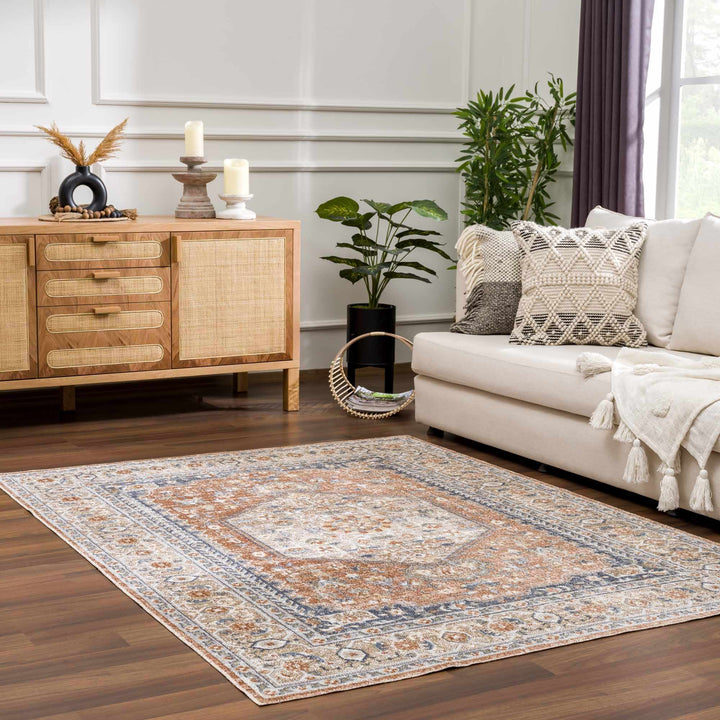 Traditional Camel, Brown and Charcoal Vintage Style Washable Multi Size Turkish Design Rug - The Rug Decor